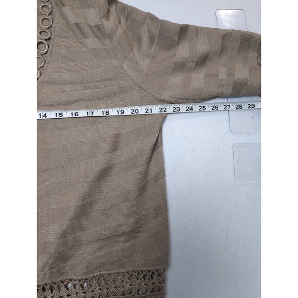 Ming Wang Beige Tan Crochet Knit Open Cardigan Sweater Size Petite Large Classic - Picture 5 of 5